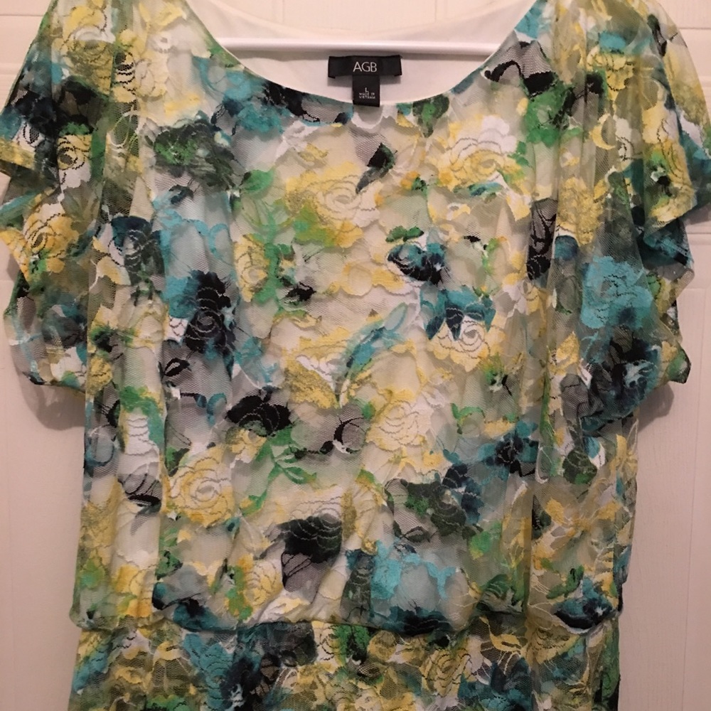 Nice shirt. (Yellow, blue, black white)